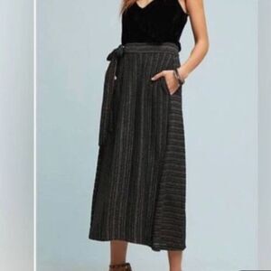 Anthropologie Eva Franco Wide Leg Pants Palazzo Gaucho Black Gold Sz L